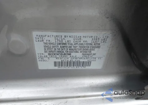 2014 Nissan Versa 1.6 Sv z USA, uszkodzony, nr VIN 3N1CN7AP1EL857590